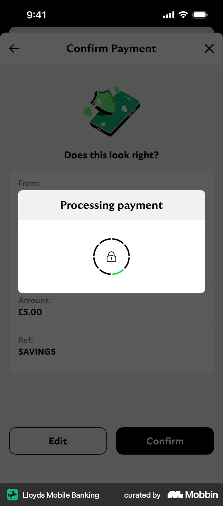 Lloyds: “Does this look right?” with Edit and Confirm.