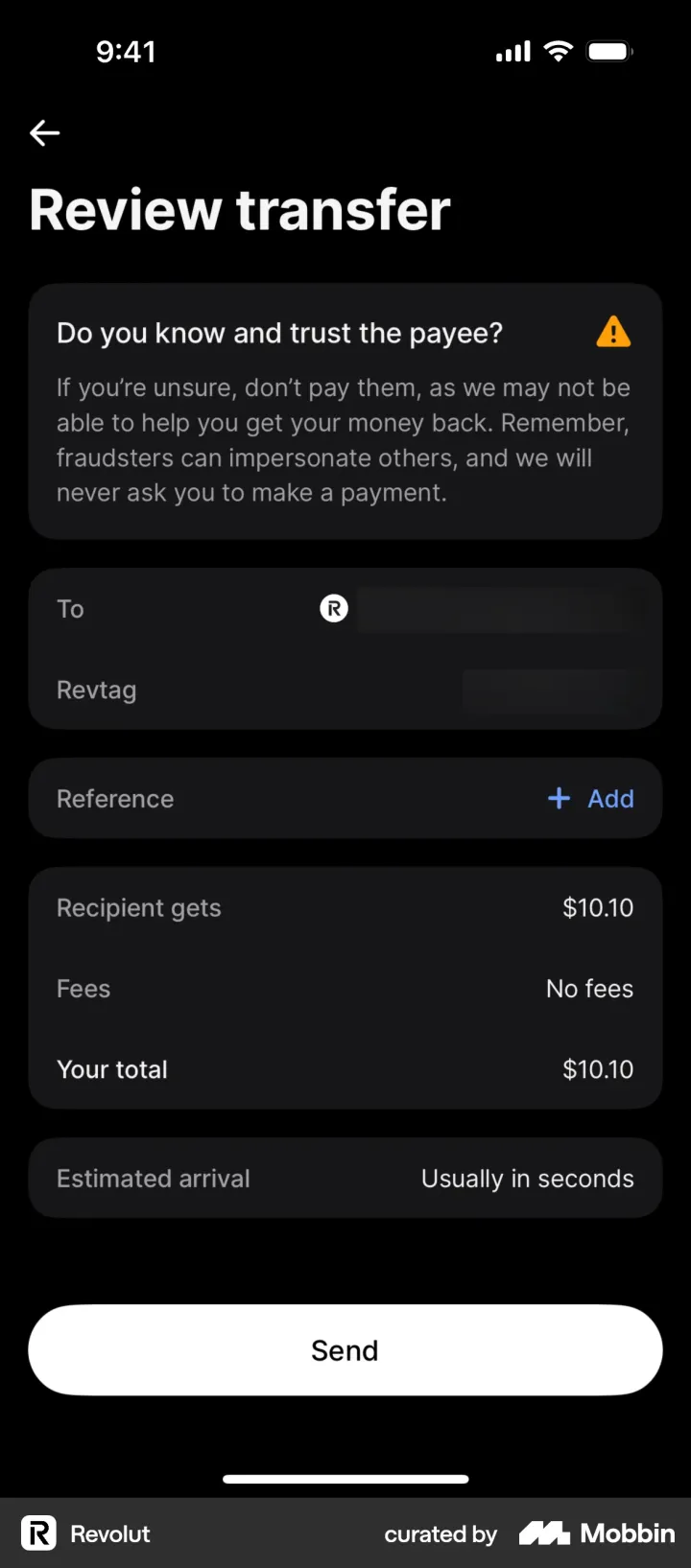 Revolut: Asks whether you know and trust the payee.