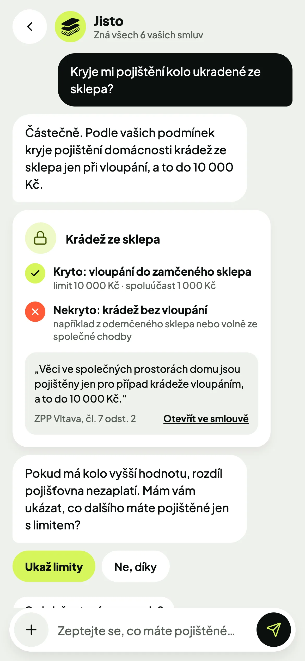 Jisto: předem napsaná odpověď chatu s článkem, ze kterého vychází